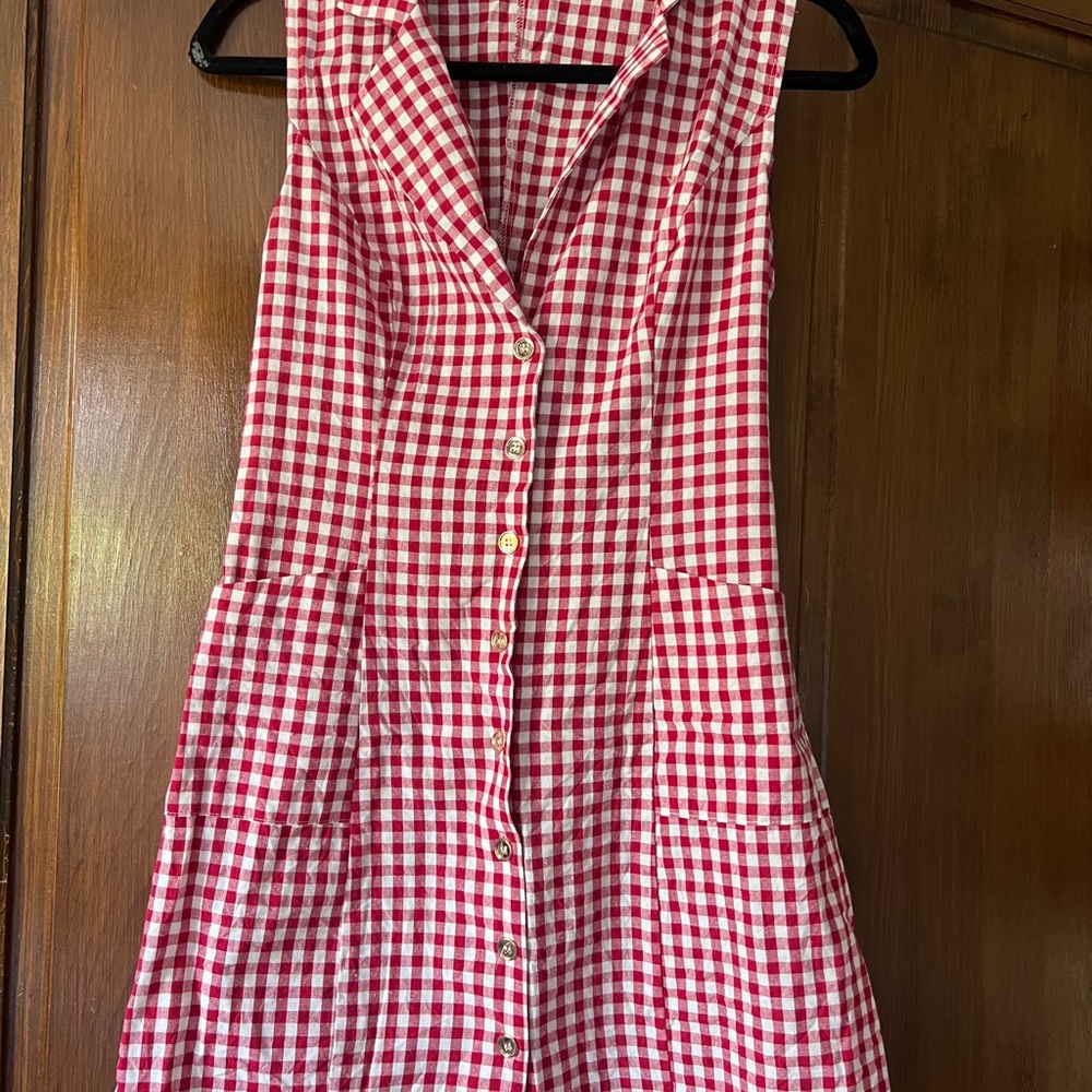 Red and White Gingham Sleeveless mini Dress